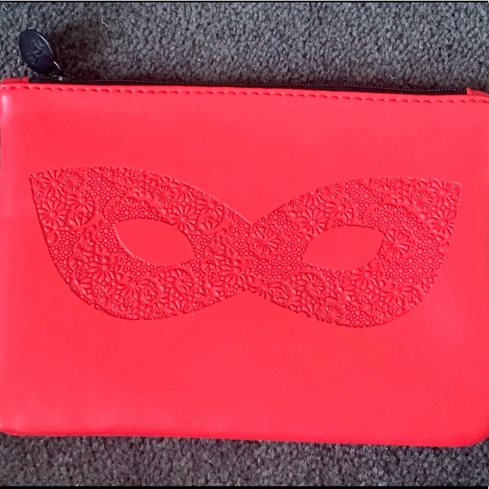 Ipsy Red Faux Leather Masquerade Themed Cosmetic Glam Bag